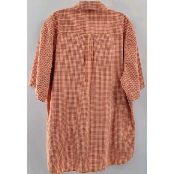 Alan Flusser Short Sleeve Mens XL Button Up Seersucker Cotton Loose Fit Orange - Picture 5 of 5